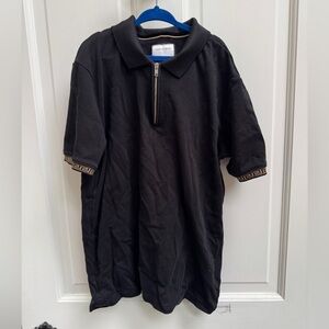 Cactus Boys Size 13/14 Black & Gold Aztec Short Sleeve Polo Shirt with Zipper